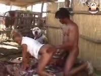 BBC and blonde slut having threesome with dog